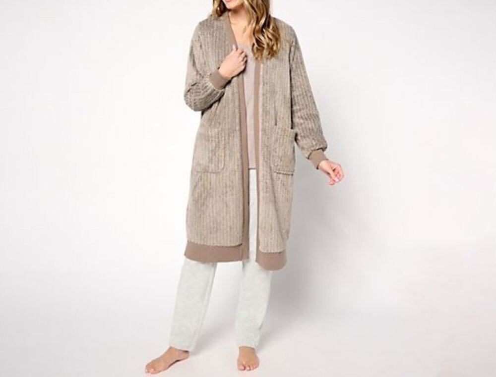 Berkshire Homewear Med Coffee Brown Ribbed Heathered Long Cardigan A678336 NWOT